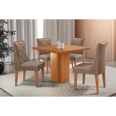 Conjunto de Jantar Maldivas 4 Lugares Tampo MDF Bordas Arredondadas Suede Capuccino 90x90CM Móveis