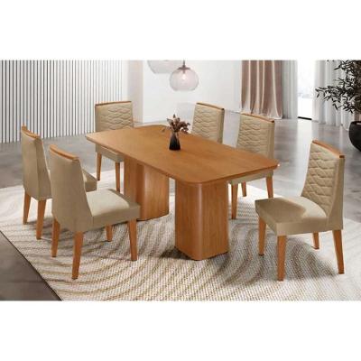 Conjunto de Jantar Maldivas 6 Lugares Tampo MDF Canto Curvo Bege 180X90CM Móveis Rufato