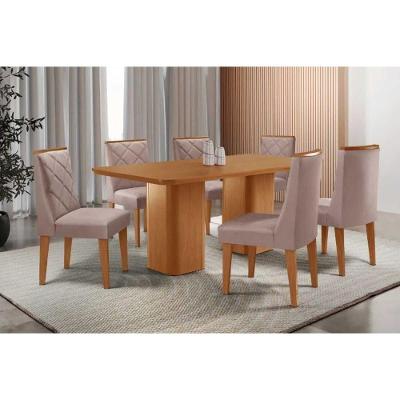 Conjunto de Jantar Maldivas 6 Lugares Tampo MDF Canto Curvo Amadeirado 180X90CM Móveis Rufato