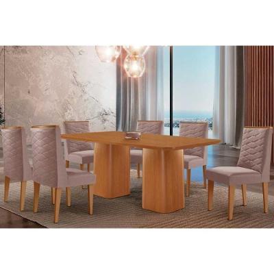 Conjunto de Jantar Maldivas 6 Lugares Tampo MDF Canto Curvo 180X90CM Amadeirado Móveis Rufato