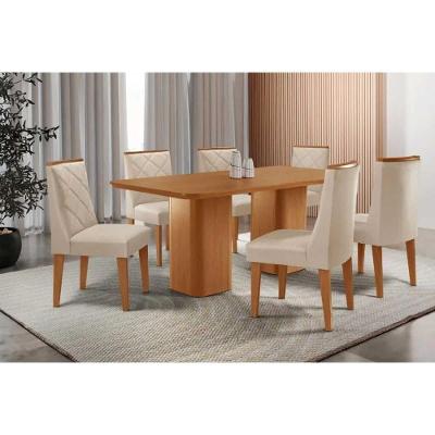 Conjunto de Jantar Maldivas 6 Lugares Tampo MDF Canto Curvo Amadeirado 180X90CM Móveis Rufato