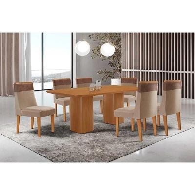 Conjunto de Jantar Maldivas 6 Lugares Tampo MDF com Cadeiras Estofadas Suede Amadeirado 180X90CM