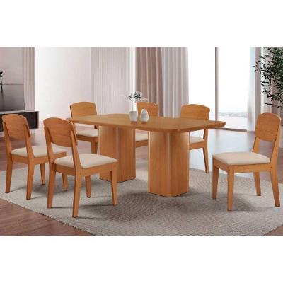 Conjunto de Jantar Maldivas 6 Lugares Tampo MDF Canto Curvo Suede Creme 180X90CM Móveis Rufato