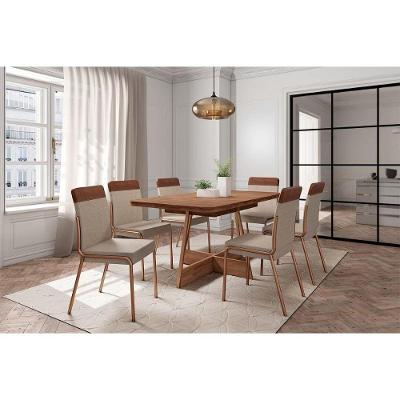 Conjunto de Jantar Átria 6 Lugares Tampo MDF Cadeiras Corino Rose 160CM Móveis Carraro