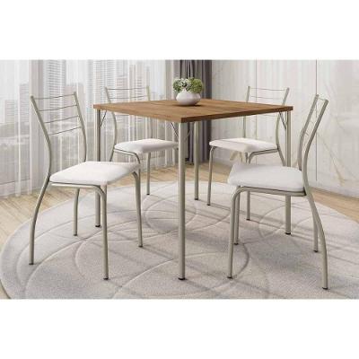 Conjunto de Jantar 1545Aço + 1700 4 Lugares Tampo MDF Cadeiras Estofadas Prata e Branco 87X87CM