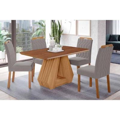 Conjunto de Jantar Ágata 4 Lugares Tampo MDF Cadeiras Suede Cinamomo 130X80CM Cimol Móveis