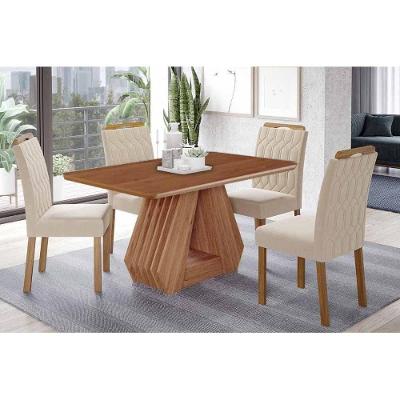 Conjunto de Jantar Ágata 4 Lugares Tampo MDF Madeirado 130X80CM Cimol Móveis
