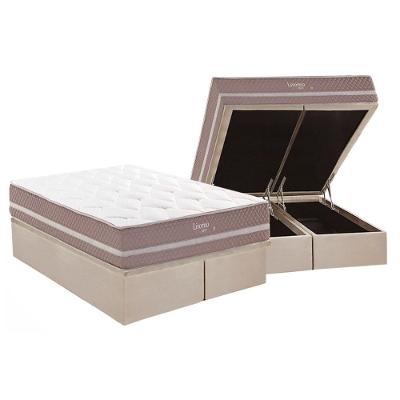Conjunto Box Baú King Colchão Molas Maxspring Livorno Pillow Top 193x203CM Bege Herval