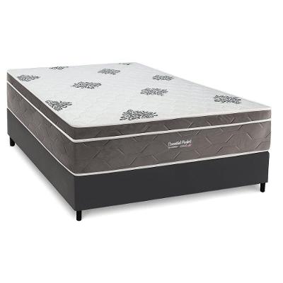 Cama Box com Colchão Casal Essential Euro Pillow Molas Ensacadas Tecido Cinza a Costa Rica