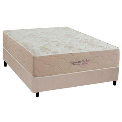 Cama Box com Colchão Casal Supreme Pillow Top Molas Ensacadas Courino Bege a Costa Rica