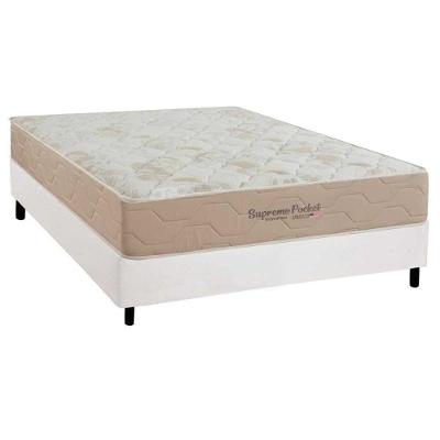 Cama Box com Colchão Casal Supreme Pillow Top Molas Ensacadas Courino Branco a Costa Rica