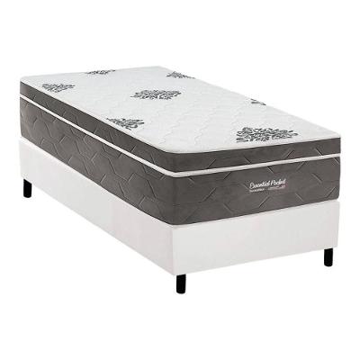 Cama Box com Colchão Solteiro Essential Euro Pillow Molas Ensacadas Courino Branco a Costa Rica