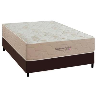 Cama Box com Colchão Casal Supreme Pillow Top Molas Ensacadas Courino Marrom a Costa Rica