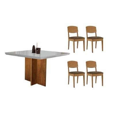 Sala de Jantar Berlim Curvo 4 Lugares Tampo MDF Off White e Suede Marrom 90CM Móveis Rufato