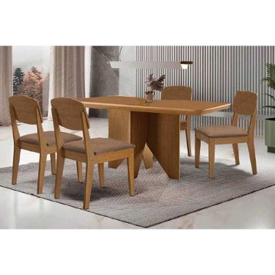 Sala de Jantar Nevada 4 Lugares Tampo em MDF com Bordas Arredondadas Amadeirado 120x80cm Móveis