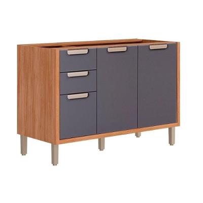 Balcão Cozinha Estela com 2 Portas e 3 Prateleiras MDF 120CM Cinamomo-Titanium MGM