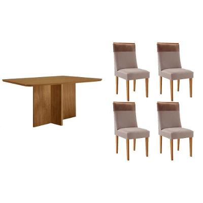 Sala de Jantar Berlim Curvo 4 Lugares Tampo MDF Bordas Arredondadas Bege 120CM Móveis Rufato