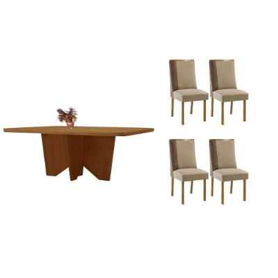Sala de Jantar Nevada 4 Lugares Tampo em MDF com Bordas Arredondadas Amadeirado 120x80cm Móveis
