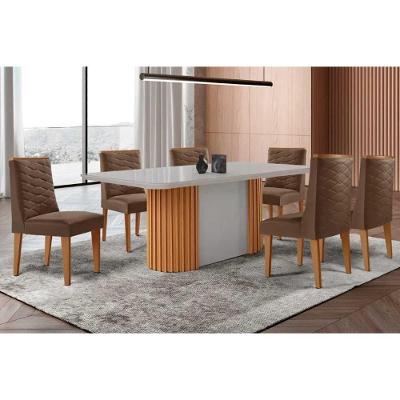 Sala de Jantar Mesa Pilar Curvo 6 Lugares Tampo em MDF Cadeiras Dafne Capuccino-Suede Marrom Móveis