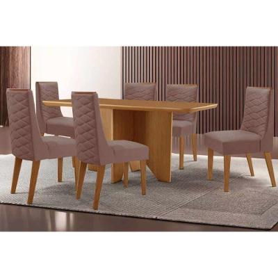 Sala de Jantar Mesa Nevada Curvo 6 Lugares Tampo MDF Marrom 180CM Móveis Rufato