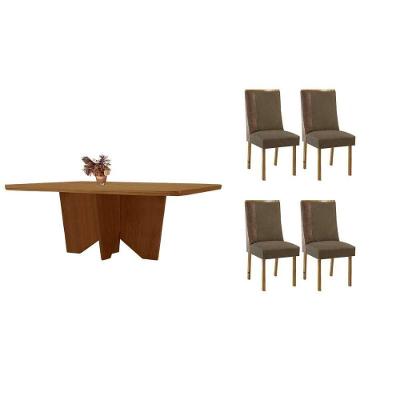 Sala de Jantar Nevada 4 Lugares Tampo MDF Bordas Arredondadas Amadeirado 120x80cm Móveis Rufato