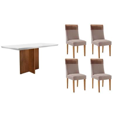 Sala de Jantar Berlim Curvo 4 Lugares Tampo MDF Off White 120CM Móveis Rufato