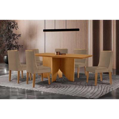 Sala de Jantar Nevada 6 Lugares Tampo MDF Bordas Arredondadas Bege 180X90CM Móveis Rufato
