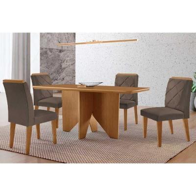 Sala de Jantar Nevada 4 Lugares Tampo em MDF com Canto Curvo Amadeirado 120x80cm Rufato