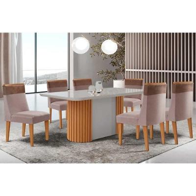 Sala de Jantar Mesa Pilar Curvo 6 Lugares Tampo em MDF com Cadeiras Estofadas 180CM Móveis Rufato