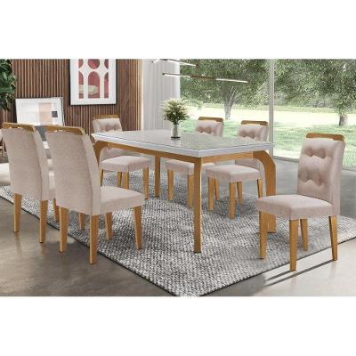 Sala de Jantar Londrina 6 Lugares Tampo em MDF com Vidro Capuccino 180CM Móveis Rufato