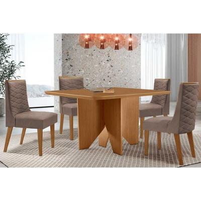 Sala de Jantar Mesa Nevada 4 Lugares Tampo MDF com Cadeiras Estofadas Capuccino 90CM Móveis Rufato
