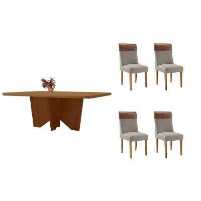Sala de Jantar Nevada 4 Lugares Tampo em MDF com Bordas Arredondadas Amadeirado 120x80cm Móveis