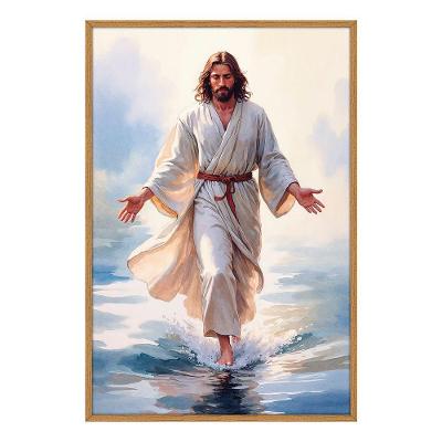 Quadro Decorativo Jesus Sobre as Águas Retangular 40x60CM MDF Madeira Maciça Parafuso Freijo Soleil