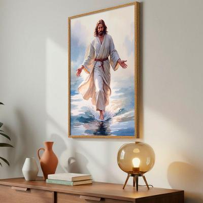 Quadro Decorativo Jesus Sobre as Águas Retangular 50x75CM com Moldura Freijo Soleil Home Decor