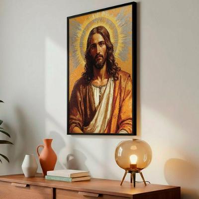 Quadro Decorativo Jesus Cristo Iluminado Retangular 50x75CM MDF Madeira Maciça Suporte Invisível