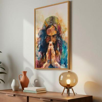 Quadro Decorativo a Prece de Cristo Retangular 60x90CM em MDF com Moldura Freijo Soleil Home Decor