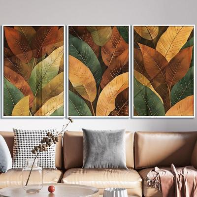 Quadro Decorativo Folhas Outono Retangular 60x90CM em MDF com Madeira Maciça Branco Soleil Home