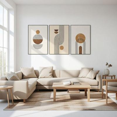 Quadro Decorativo Abstrato Minimalista Terroso Retangular 60x90CM com Moldura Preta Soleil Home