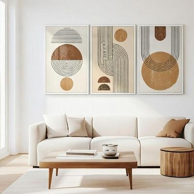 Quadro Decorativo Abstrato Minimalista Geométrico Kit 3 Peças 40x60 50x75 60x90cm MDF com Vidro