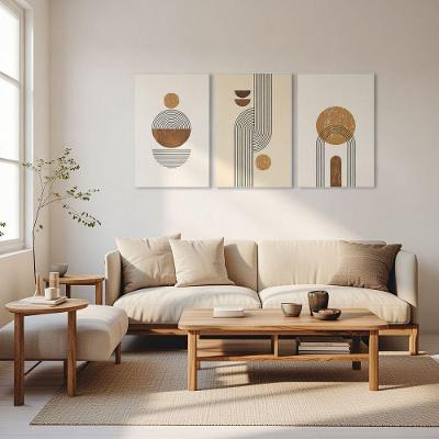 Quadro Decorativo Abstrato Minimalista Terroso Retangular 40x60CM em MDF com Madeira Maciça Branca