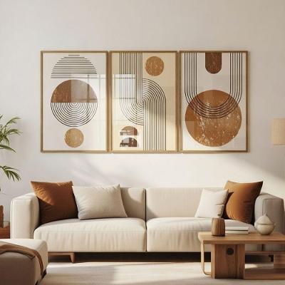 Quadros Decorativos Abstrato Minimalista Geométrico Retangular 40x60CM em MDF com Madeira Maciça