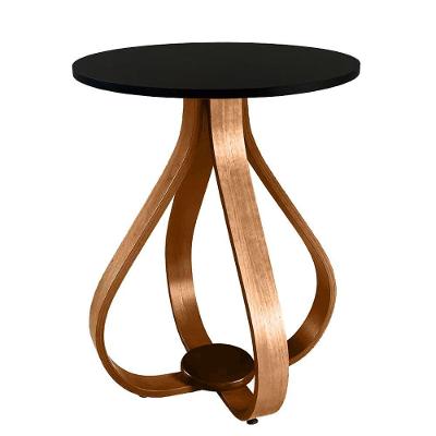 Mesa Lateral de Canto Pé Torneado Tampo MDF Laqueado com Vidro 50CM Preto Cebola Brindes