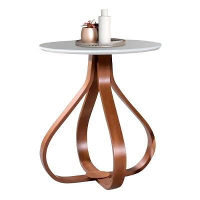 Mesa Lateral Canto Pé Torneado Quadrado MDF Vidro 50CM Branco Cebola Brindes