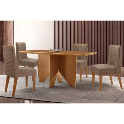 Sala de Jantar Nevada 4 Lugares Tampo MDF Canto Curvo Suede Capuccino 120x80cm Móveis Rufato