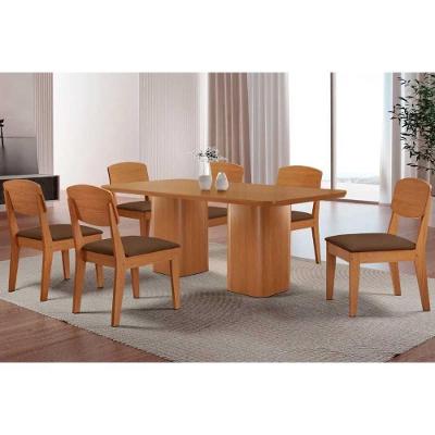Sala de Jantar Maldivas e Havana 6 Lugares Tampo MDF Canto Curvo Suede Marrom 180x90cm Móveis Rufato