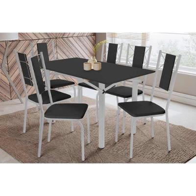 Sala de Jantar Elba 6 Lugares Tampo em Vidro Base Cromada 160CM Preto Kappesberg