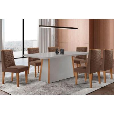 Sala de Jantar Tilia 6 Lugares Tampo MDF Design Curvo Off White 180CM Móveis Rufato