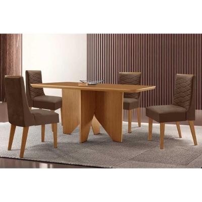 Sala de Jantar Nevada 4 Lugares Tampo MDF Cadeiras Estofadas Suede Marrom 120X80CM Móveis Rufato
