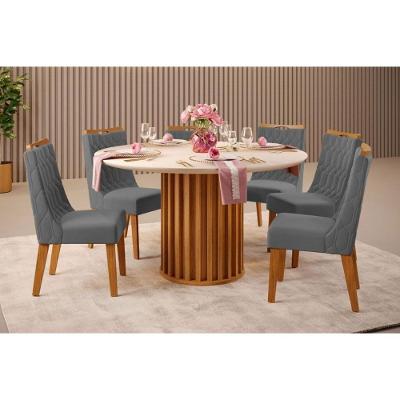 Sala de Jantar Viena 6 Lugares Tampo em MDF com Vidro Suede Lunar 136X136CM DJ Móveis