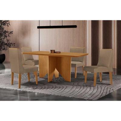 Sala de Jantar Mesa Nevada 4 Lugares Tampo em MDF com Canto Curvo 120X80CM Suede Capuccino Móveis